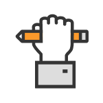 Hand holding a pencil icon
